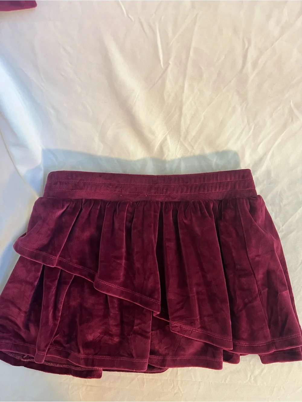 btween Y2K Burgundy Velvet Ruffle Skirt Set Size 14
